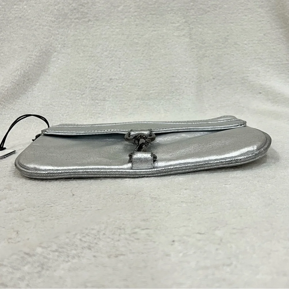 Rebecca Minkoff Silver Leather Skinny MAC Clutch NWT